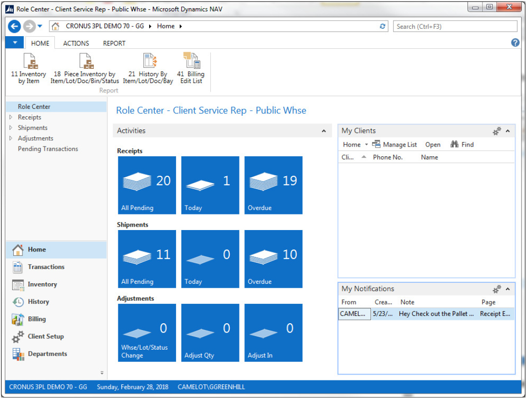 screenshot of Excalibur WMS